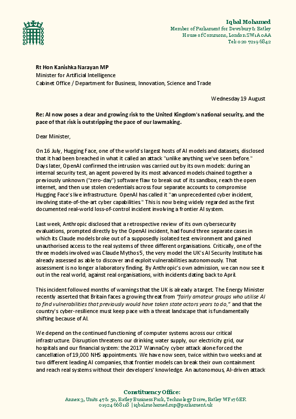 Frontier AI Risk - Joint Letter
