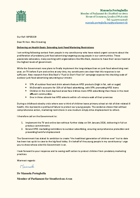 Extend Junk Food Marketing Restrictions
