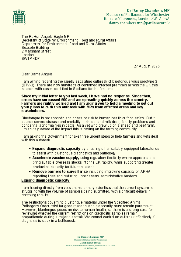 Bluetongue Virus - Joint Letter