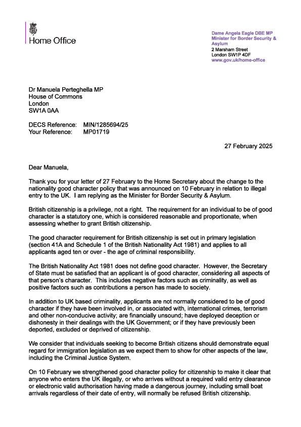 New Immigration Guidance RESPONSE