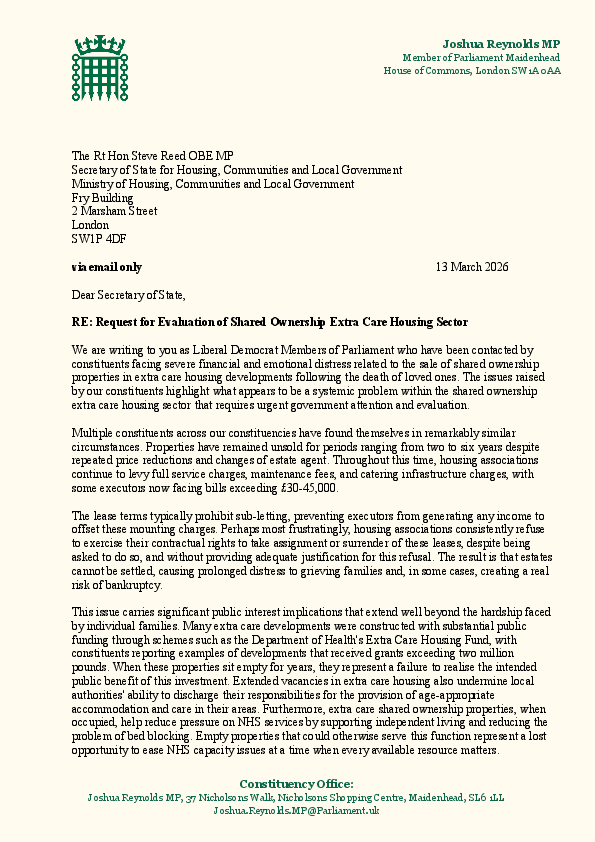 Shared Ownership in Extra Care Housing Sector - Joint Letter