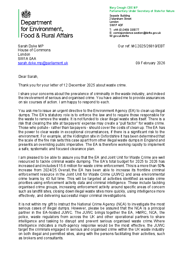 Waste Crime - Joint Letter RESPONSE