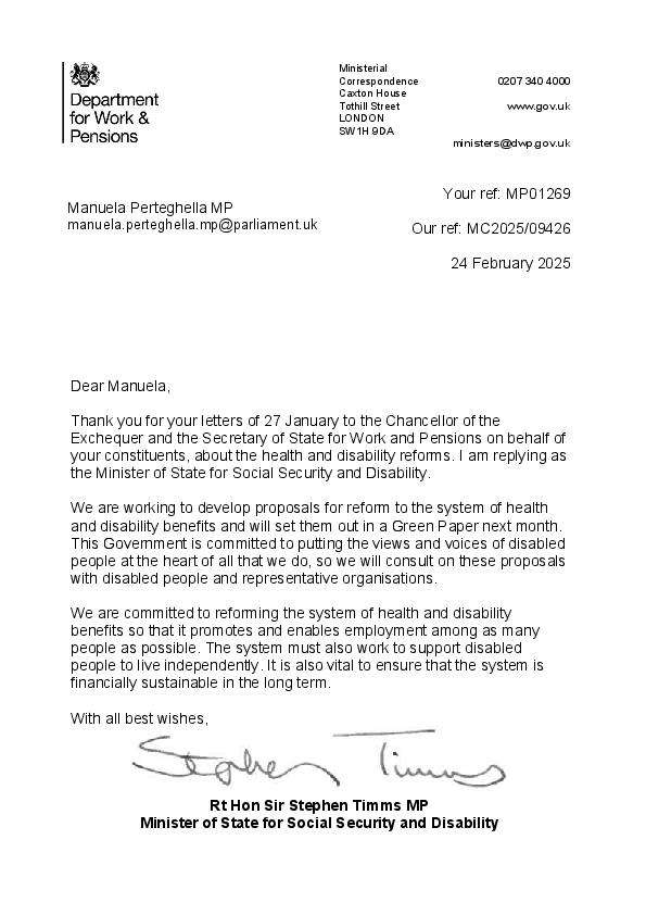 Financial Support for those with Disabilities RESPONSE