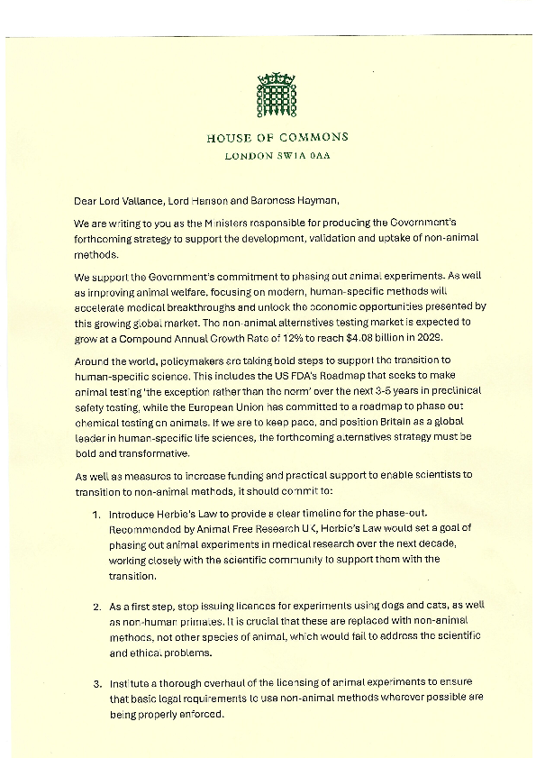 Phasing Out Animal Experiments Joint Letter