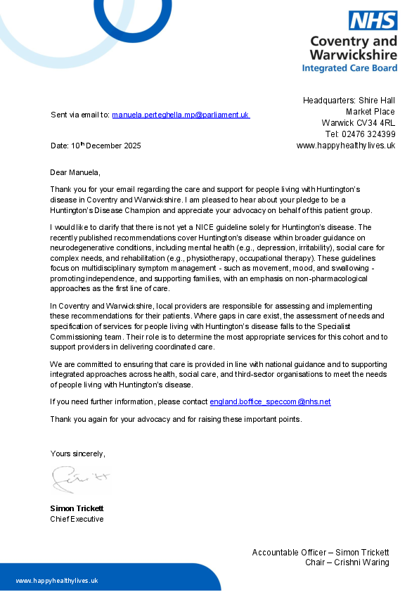 Huntington's Disease Association RESPONSE